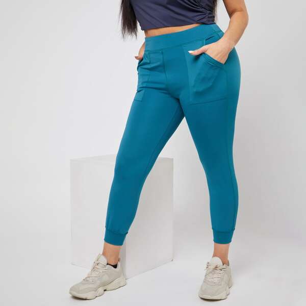 

Plus Solid Pocket Sports Pants, Teal blue