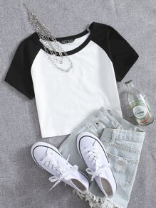 SHEIN EZwear Plus Colourblock Raglan Sleeve Top - White - View 1