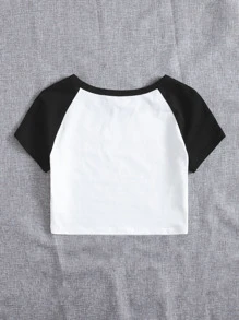 SHEIN EZwear Plus Colourblock Raglan Sleeve Top - White - View 2