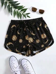 SHEIN EZwear Plus Galaxy Print Shorts - Black - View 1