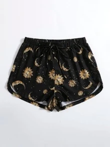 SHEIN EZwear Plus Galaxy Print Shorts - Black - View 3
