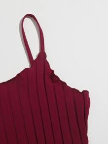 SHEIN EZwear Plus 生菜边饰罗纹针织吊带背心 - 酒紅色 - 查看 4