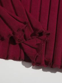 SHEIN EZwear Plus 生菜边饰罗纹针织吊带背心 - 酒紅色 - 查看 5