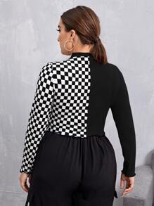 SHEIN Camiseta de cuadros ribete en forma de lechuga - Blanco y Negro - Ver 2