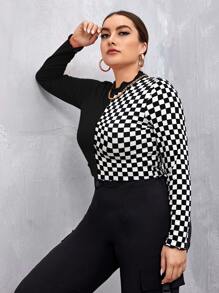 SHEIN Camiseta de cuadros ribete en forma de lechuga - Blanco y Negro - Ver 3