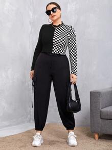 SHEIN Camiseta de cuadros ribete en forma de lechuga - Blanco y Negro - Ver 4