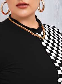 SHEIN Camiseta de cuadros ribete en forma de lechuga - Blanco y Negro - Ver 5