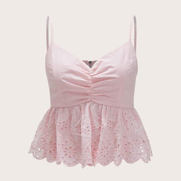 

Bow & Zip Back Smock Cami Top, Baby pink