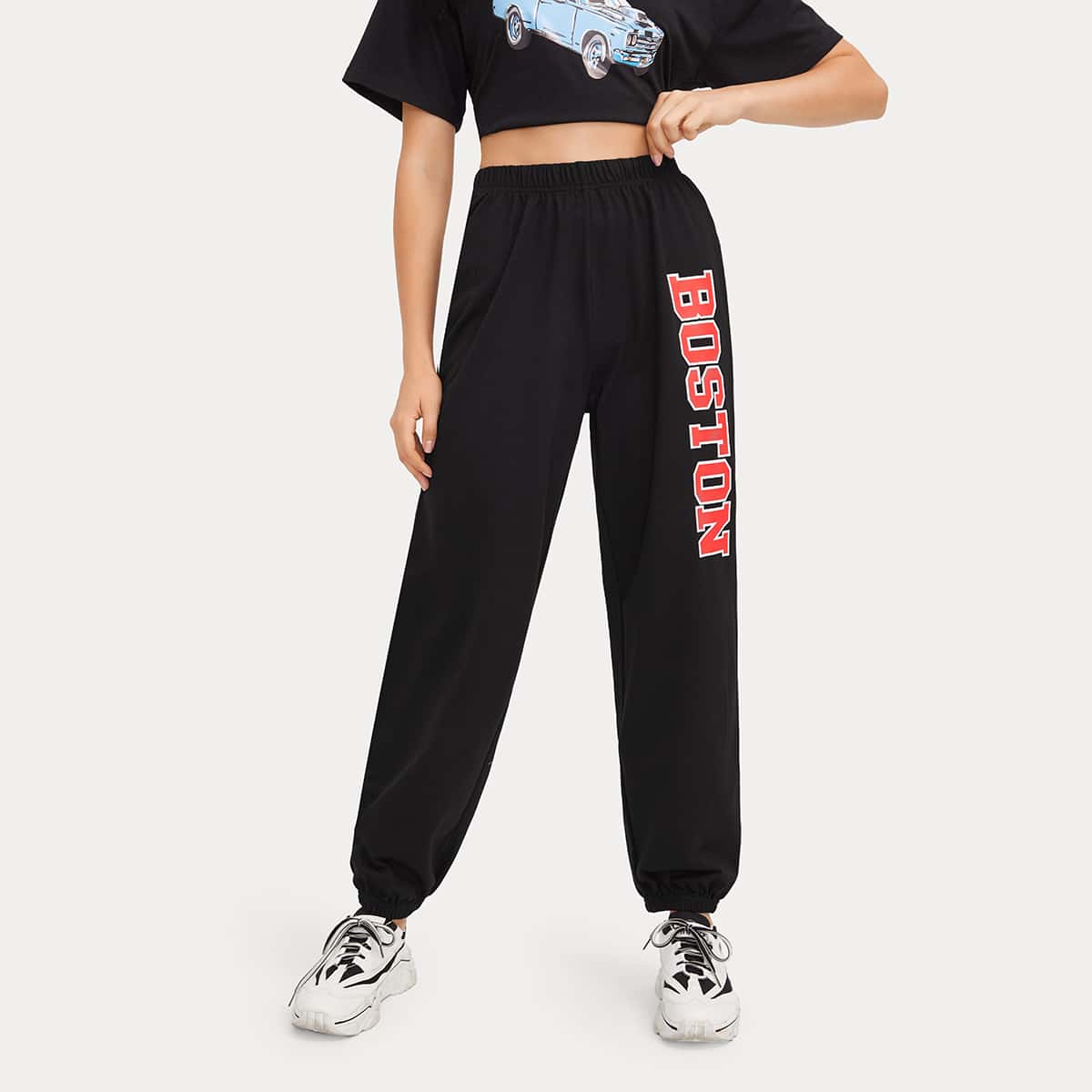 

Letter Graphic Sweatpants, Black
