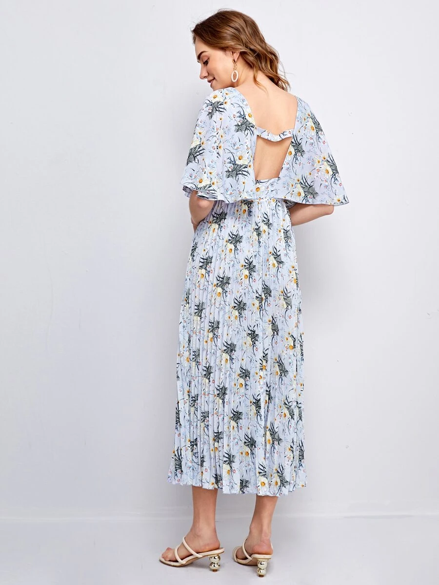 Seusyu 花卉鏤空百褶下擺連衣裙 - 彩色 - 查看 1