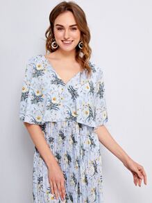 Seusyu 花卉鏤空百褶下擺連衣裙 - 彩色 - 查看 5