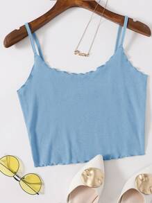 SHEIN EZwear Top de tirantes tejido de canalé ribete en forma de lechuga - Celeste - Ver 1