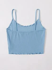 SHEIN EZwear Top de tirantes tejido de canalé ribete en forma de lechuga - Celeste - Ver 2
