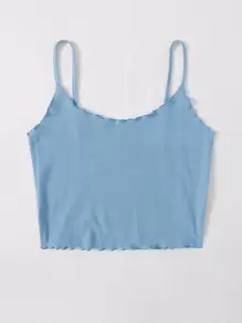 SHEIN EZwear Top de tirantes tejido de canalé ribete en forma de lechuga - Celeste - Ver 3
