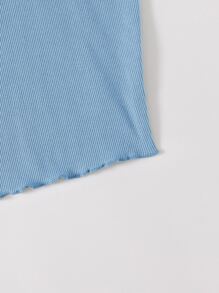 SHEIN EZwear Top de tirantes tejido de canalé ribete en forma de lechuga - Celeste - Ver 5