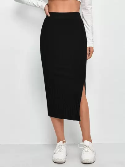 SHEINSlitHemRib-knitPencilSkirt
