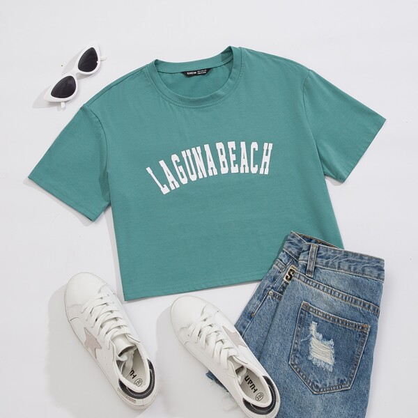 

Letter Graphic Crop Tee, Cadet blue