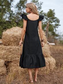 Ruffle Hem Solid Smock Dress