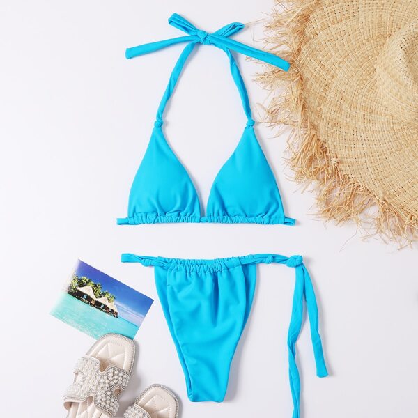 

Triangle Tie Side Bikini Swimsuit, Blue