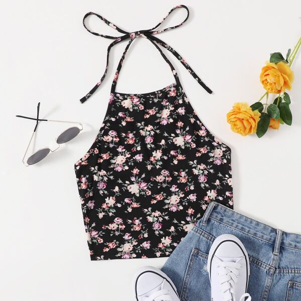 

Floral Crop Halter Top, Multicolor