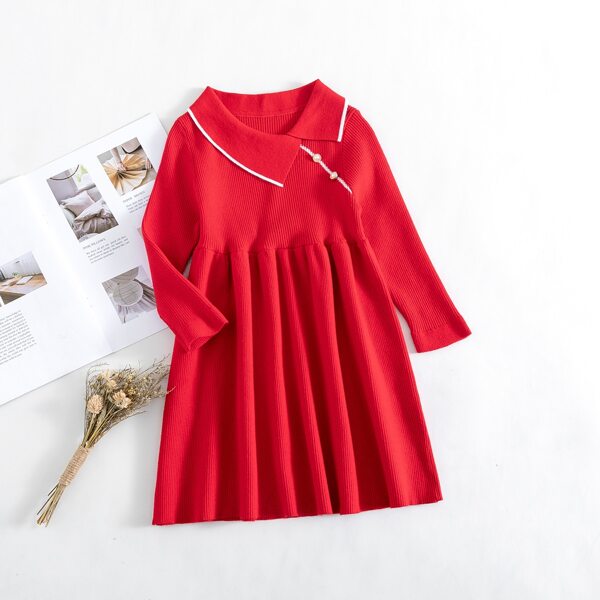 

Toddler Girls Button Detail Rib-knit Sweater Dress, Red