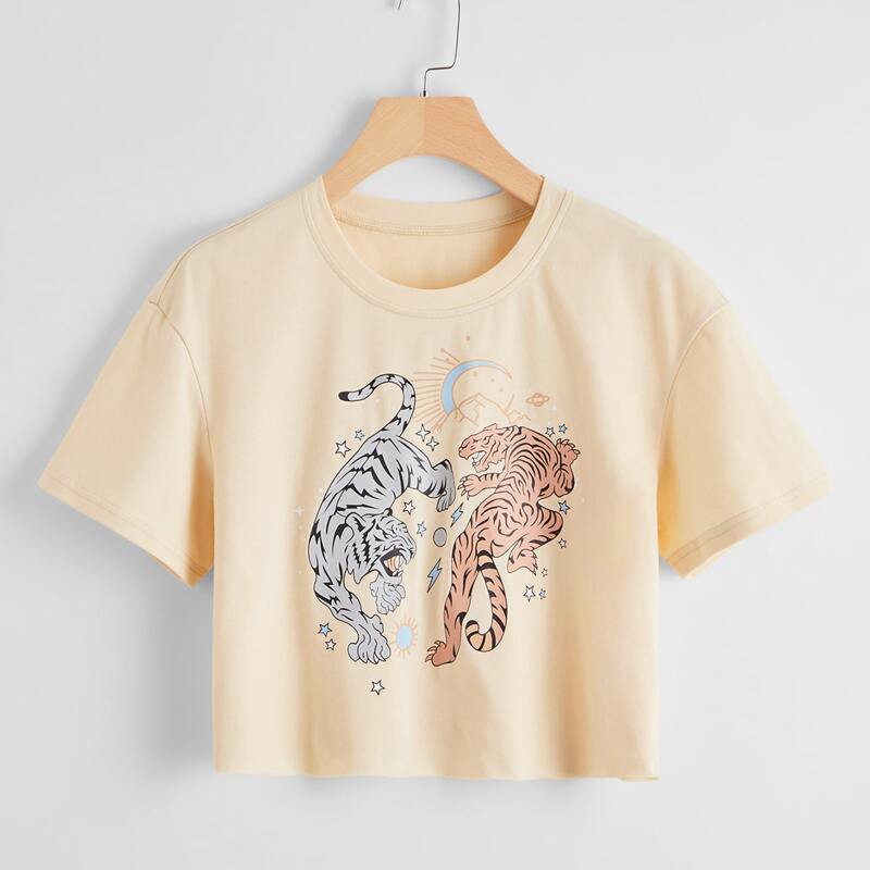 

Tiger Print Crop Tee, Apricot