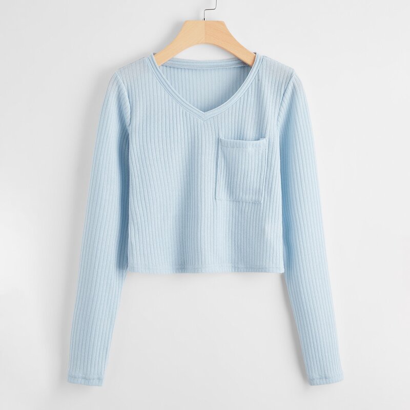 

Pocket Front Ribbed Tee, Baby blue