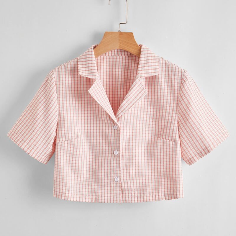 

Plaid Crop Shirt, Baby pink