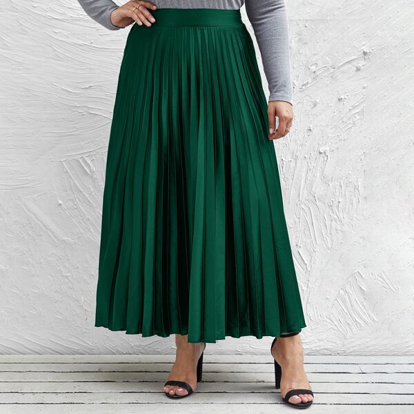 

Plus High Waist Pleated Skirt, Dark green