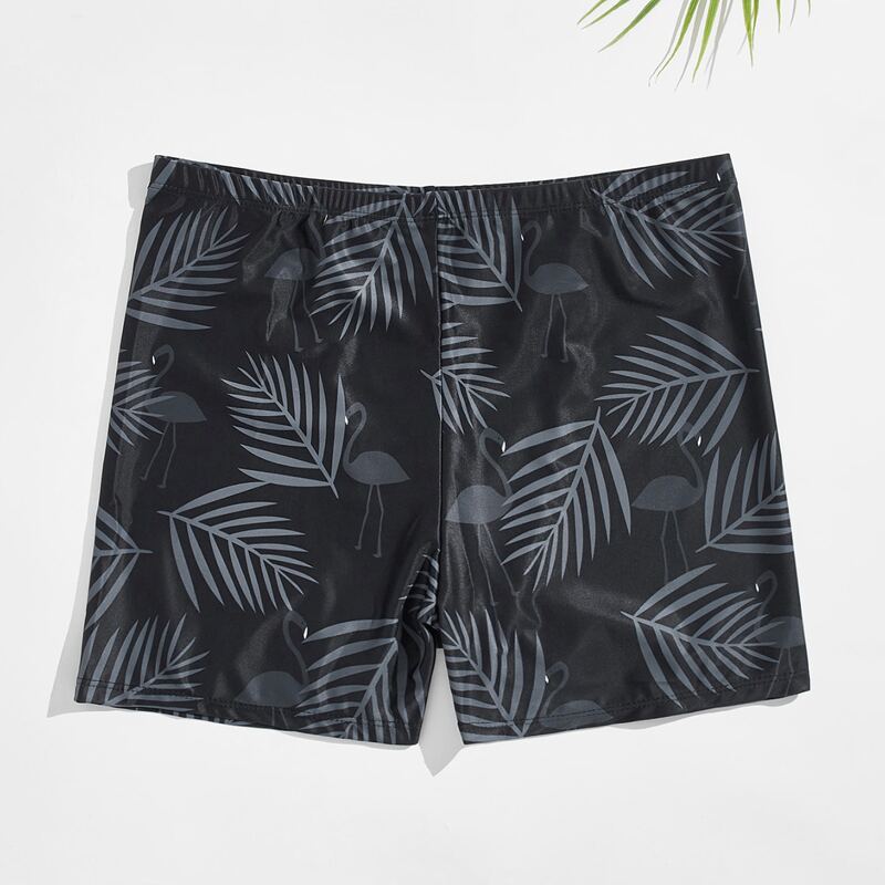 

Guys Leaf Print Swim Trunks, Black