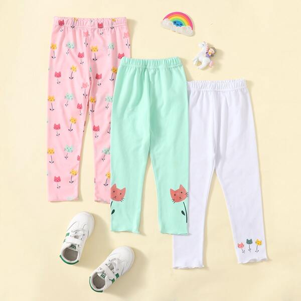 

Toddler Girls 3pcs Cartoon Graphic Leggings, Multicolor