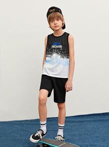 SHEIN 男孩字母圖案紮染背心上衣