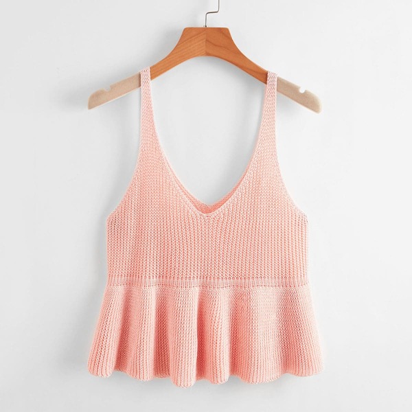 

Solid Ruffle Hem Knit Top, Baby pink