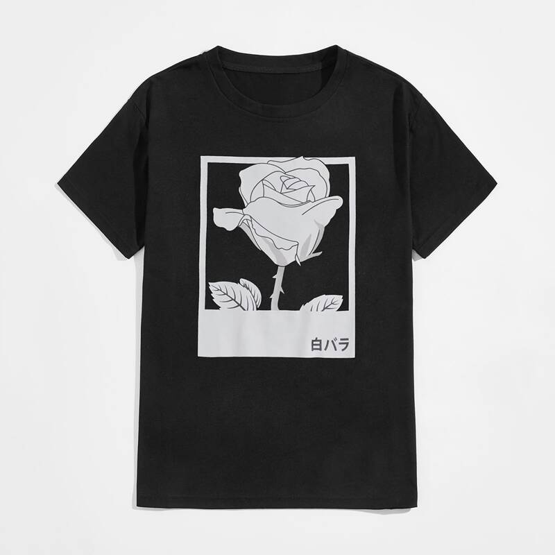 

Guys Floral Print Tee, Black