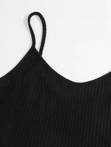 SHEIN Plus Waffle Knit Cami Top & Knot Front Shorts Set - Black - View 4