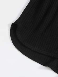 SHEIN Plus Waffle Knit Cami Top & Knot Front Shorts Set - Black - View 6