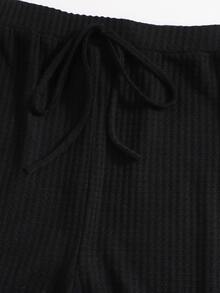 SHEIN Plus Waffle Knit Cami Top & Knot Front Shorts Set - Black - View 7