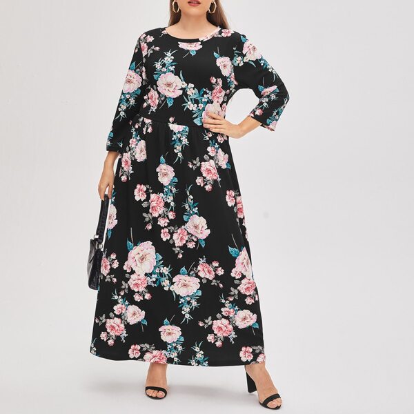 

Plus Floral Print Maxi Dress, Multicolor