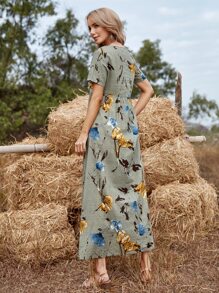 EMERY ROSE Vestido smock de cintura alta con estampado floral - Multicolor - Ver 2