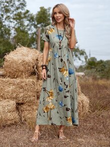 EMERY ROSE Vestido smock de cintura alta con estampado floral - Multicolor - Ver 4