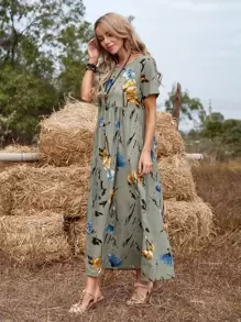 EMERY ROSE Vestido smock de cintura alta con estampado floral - Multicolor - Ver 6