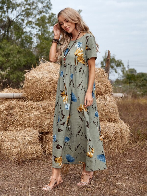 high waist smock dress