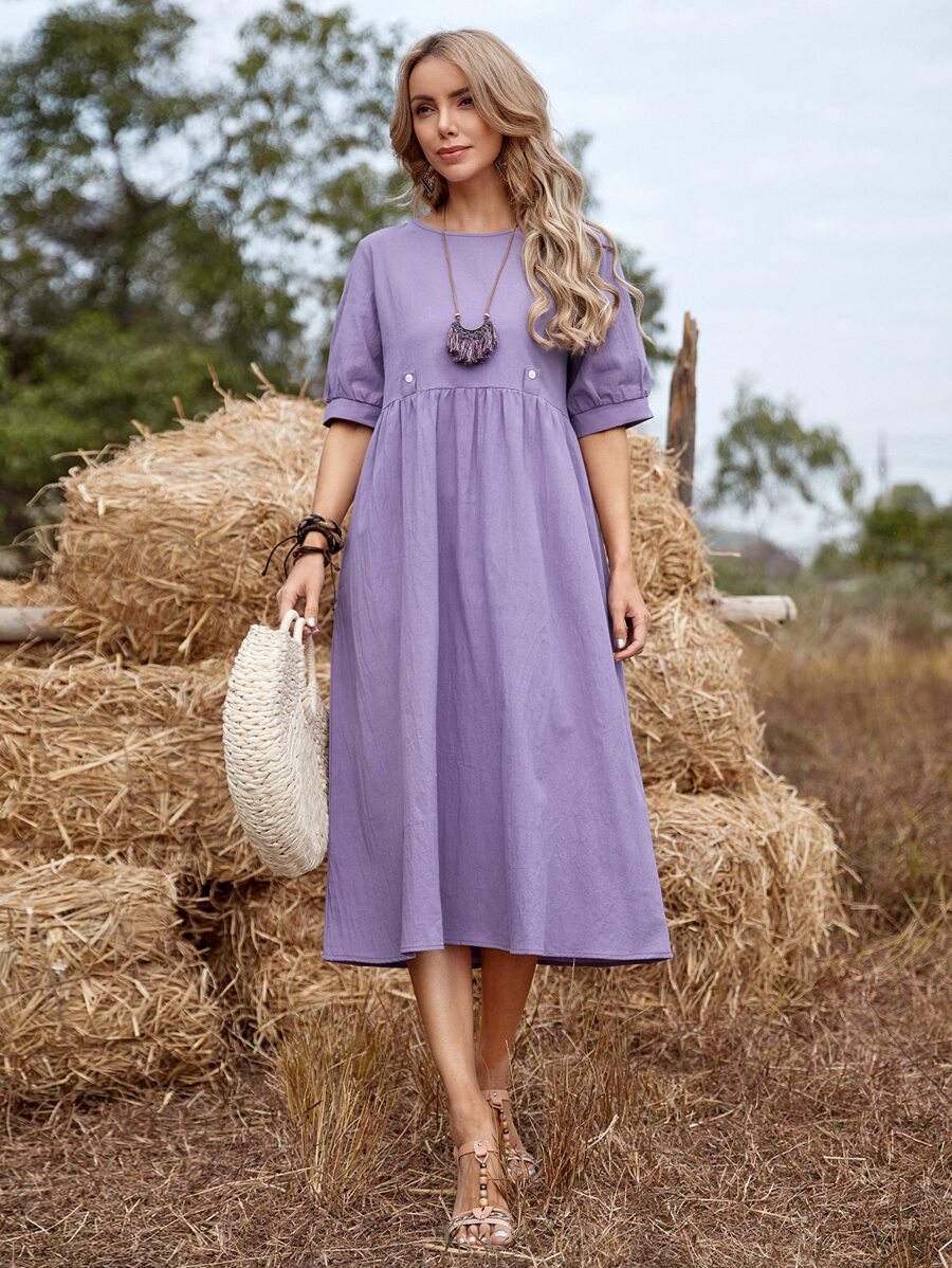 SHEIN Holidaya Solid High Waist  Smock Dress