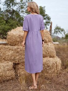 SHEIN Holidaya Solid High Waist  Smock Dress