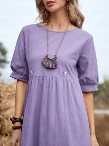 SHEIN Holidaya Solid High Waist  Smock Dress