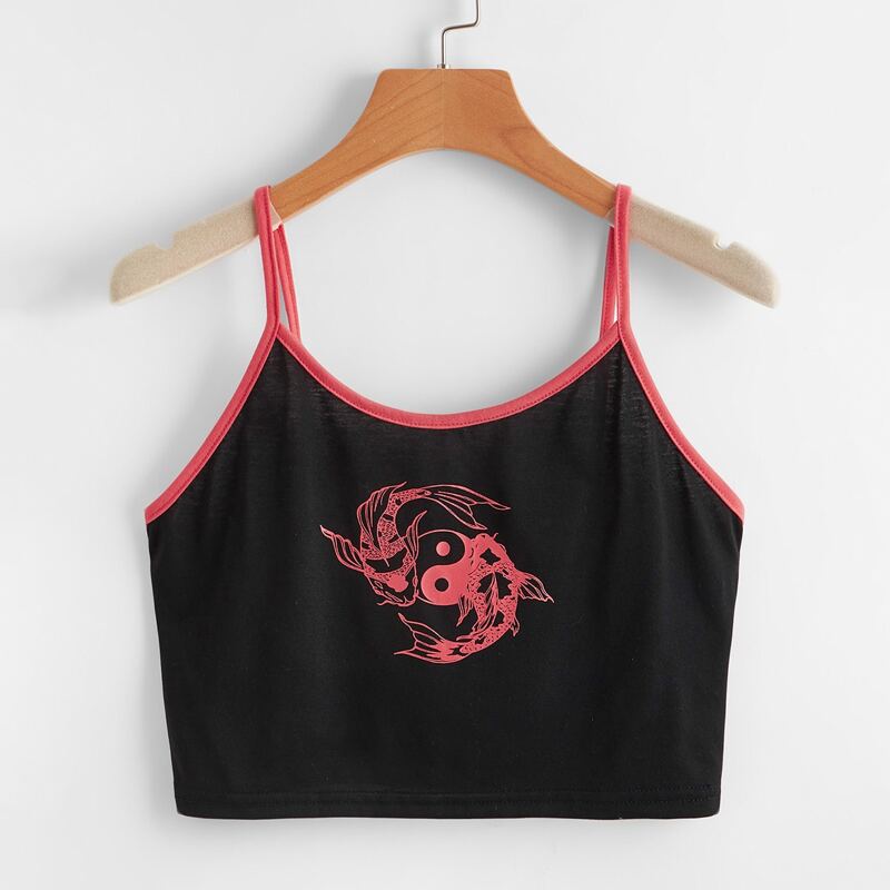

Yin & Yang Pattern Ringer Cami, Black