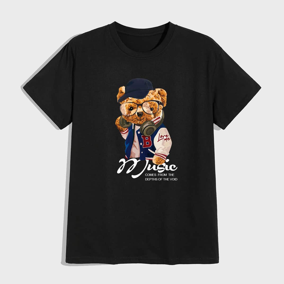 

Guys Cartoon Bear Pattern Tee, Black