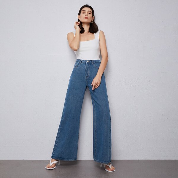 

High Waist Wide Leg Jeans, Medium wash