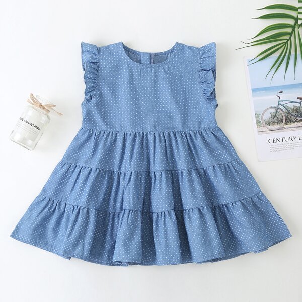 

Toddler Girls Polka Dot Ruffle Smock Dress, Dusty blue