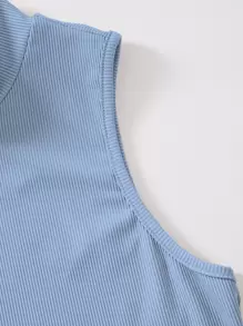 SHEIN MOOSTA Mock Neck Rib-knit Tank Top